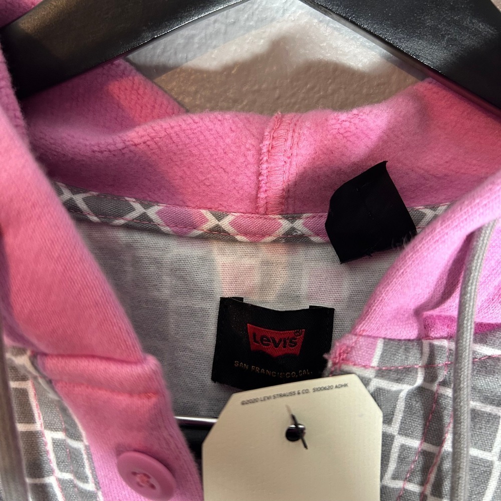 Levi's Hoodie Pullover Checkered Print Pink Gray Long Sleeve Menswear Casual - Picture 8 of 10